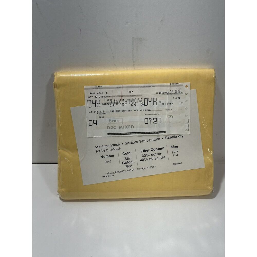 Sears - Matchmate Solid Twin Flat Sheet‎ Golden Rod Yellow Brand New Vintage